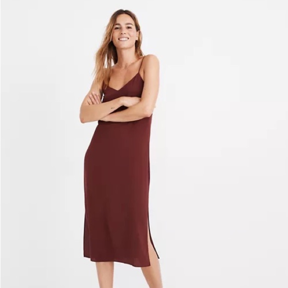 Madewell | Silk Eva Side Slit Burgundy Slip Dress Sz 8